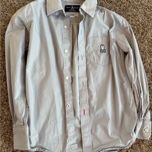 Psycho Bunny Light Gray Cotton Button-Down Shirt with Logo Patch